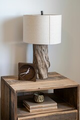 Poster - Vertical of a decorative lamp on a nightstand in a modern bedroom