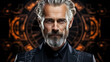 Face portrait of man Model wearing modern on a creative background for copyspace. Close up shot of an attractive middle-aged man with a gesture of confidence and security. Generative Ai