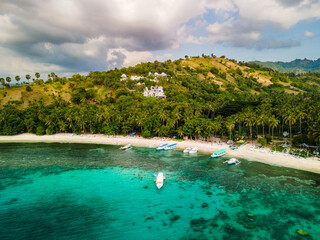 Sticker - Indonesian sailing ship anchored nest to a small village in Lombok