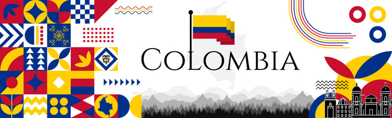 colombian declaration of independence day abstract banner design with flag and map. flag color theme