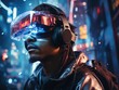 © itchaznong - Man wearing a VR headset, futuristic virtual world, digital art illustration and colorful. Generative AI