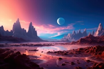 fantasy landscape of alien planet with rocks. alien planet surface illustration for computer game. g