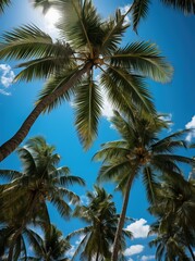 Canvas Print - Palmiers tropicaux sur fond de ciel bleu, IA générative, Générative, IA