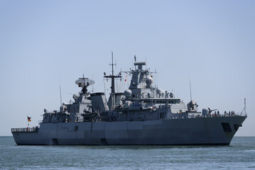 Wall Mural - WARSHIP - A German missile frigate is sailing on the sea