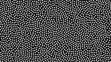 Seamless Hand Drawn Small Dense Polkadot Animal Spots Pattern In White On Black Background. Abstract Aboriginal Dot Art Motif Or Organic Cellular Texture In A Trendy Doodle Line Art Or Linocut Style.