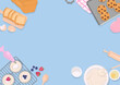 © Jenjira - Bakery and baking tools on blue background