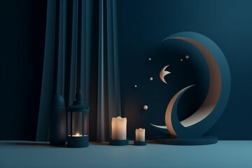 Wall Mural - Islamic New Year. The day of the beginning of the year according to the Islamic calendar, the first day of the month of Muharram. 18 july, 19 july. moon, lamp