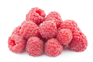 Canvas Print - Bunch of raspberry fruits isolated on white background close up. File contains clipping path.