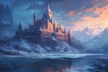 Wall Mural - Illustration of fantasy art, fantasy world and castle , Generative AI