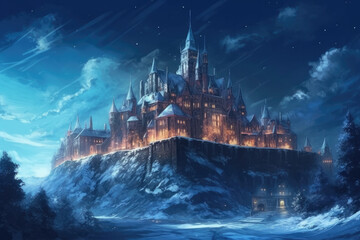 Wall Mural - Illustration of fantasy art, fantasy world and castle , Generative AI