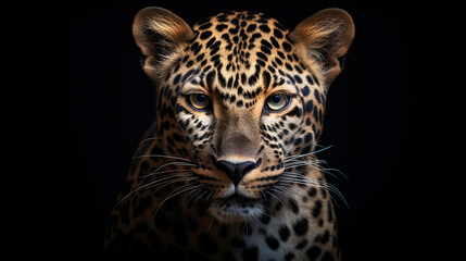 Jaguar face on black background. Generative Ai