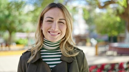 Wall Mural - Young beautiful hispanic woman smiling confident at park