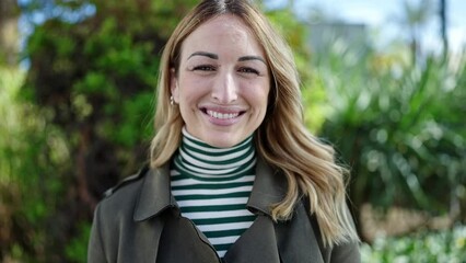 Sticker - Young beautiful hispanic woman smiling confident at park