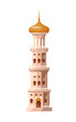 Arab ancient tower vector illustration. Cartoon isolated Arabian old high building with dome, stone mosque minaret and tower heritage, traditional architecture of Middle East town or desert village