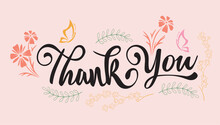 Thank You Script Card Flowers Letter Text