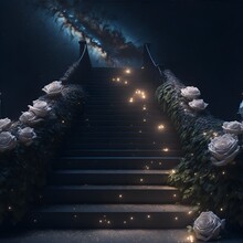 Photo Of A Staircase Leading To A Mesmerizing Star-filled Sky
