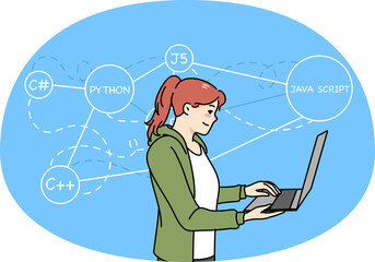 Woman programmer writing codes on computer