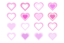 Abstract Soft Pink Gradient With Blurry Hearts Isolated On White Background. Collection Futuristic Aura Shapes With Blurring Effect For Card, Poster, Web