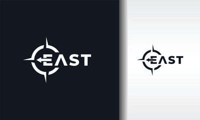 letter e east compass text logo