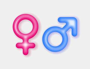 3D gender symbols icons. Male and Female isolated signs