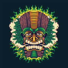 trippy tiki smoke weed marijuana illustration