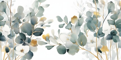 watercolor branches eucalyptus leaf eucalyptus leaves.  for wedding stationary, greetings, textile, wallpapers, fashion, wrappers, card. Illustration. Generative AI.