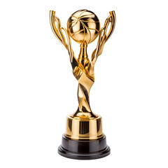 gold trophy with hands, award, winners cup, medal on transparent background, png file, isolated, whi