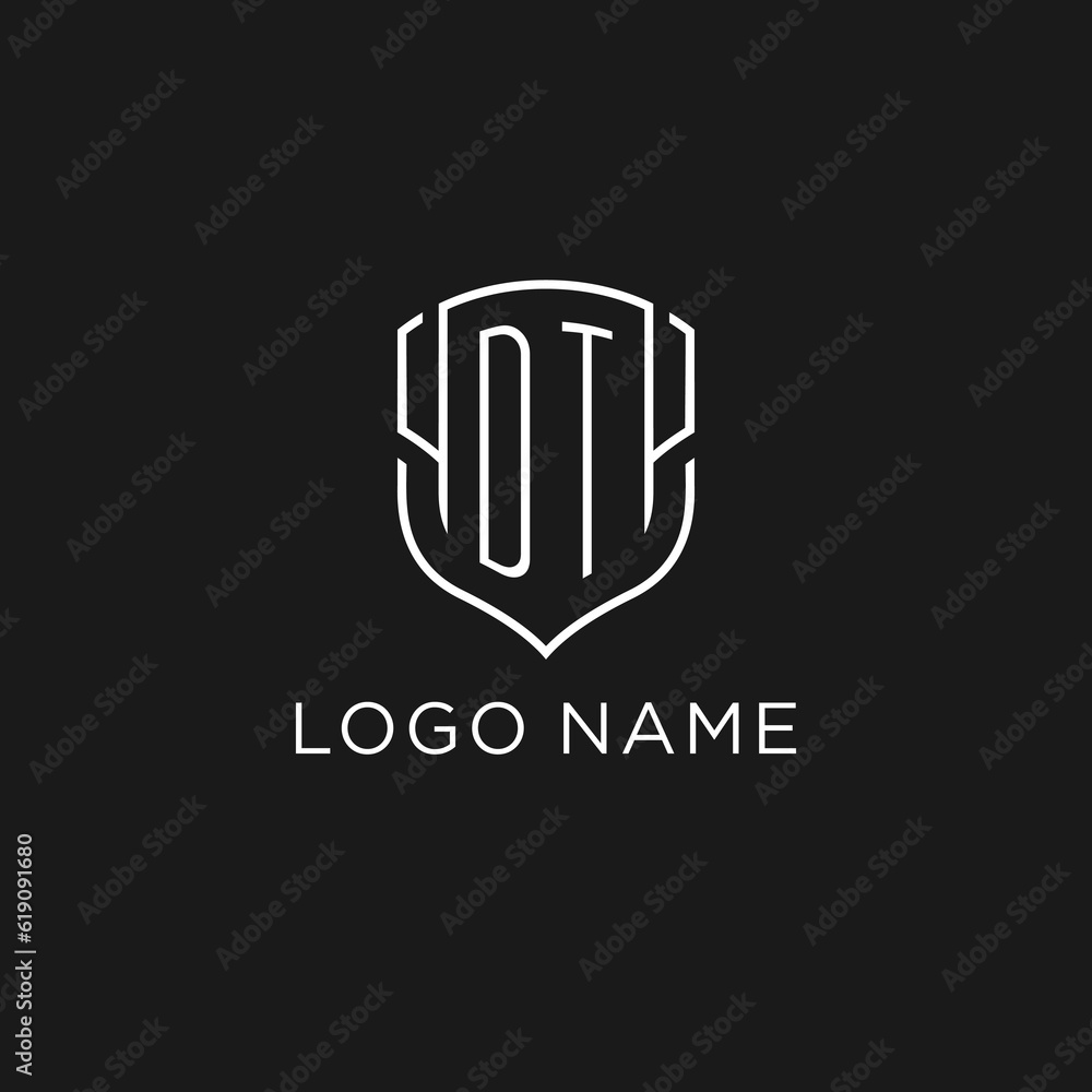 Initial DT logo monoline shield icon shape with luxury style Stock ...