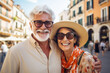 © ronstik - smiling elderly couple traveling together. happy and active retirement. generative AI