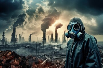 Wall Mural - A man in a gas mask, Nuclear war