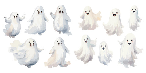 watercolor white Cute Ghost hellowen clipart for graphic resources
