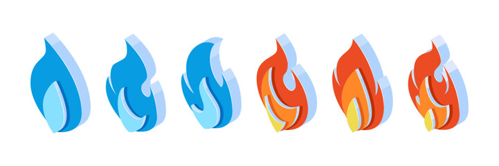Wall Mural - 3d fire icons, simple emoji in flat style
