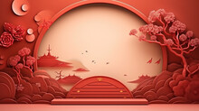 3d Podium Background Themed Chinese New Year. Suitable For Promotion Product