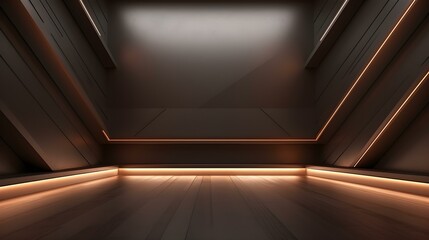 Empty geometrical Room in Chocolate Colors with beautiful Lighting. Futuristic Background for Product Presentation.