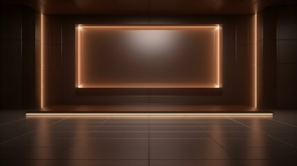 Empty geometrical Room in Chocolate Colors with beautiful Lighting. Futuristic Background for Product Presentation.