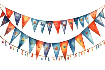 Wall Mural - Set of colorful watercolor carnival or birthday garland, generative ai illustration.