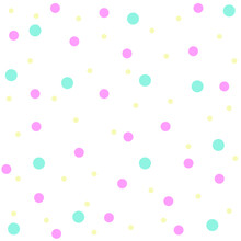 Background With Green, Pink And Yellow Circles On A Transparent And White Background. Festive Vector Illustration Of Colorful Polka Dots In A Flat Style. Falling Confetti.