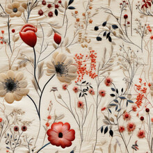 Nahtlos Wiederholendes Muster - Textur Von Baumwolle Stoff Textil Mit Blumen