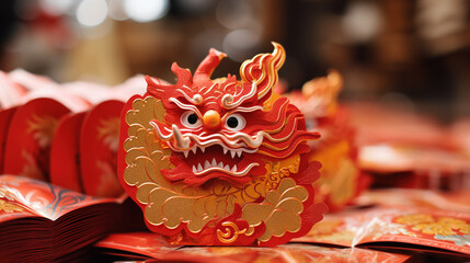 Sticker - Chinese New Year Ornaments. Traditional Dancing Dragon. Years of the Dragon