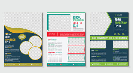 Back to school Set of brochure design templates on the subject of education, school, online learning.
Vector illustrations for flyer layout, Kids back to school education admission flyer poster layout