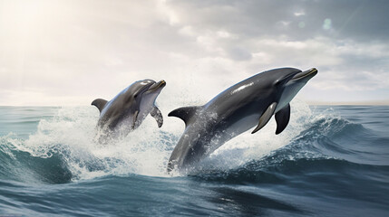 dolphin jumping out of water hd 8k wallpaper stock photographic image