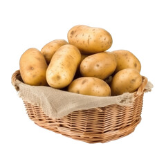 Wall Mural - Wicker basket full of organic natural potatoes isolated on transparent background, png clip art. Generated with AI.