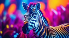 Vibrant Colorful Portrait Of Zebra. Artistic Creative Sketchbook Cover Or PC Splash Screen Template. Generated With AI.