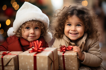 children with christmas presents  Ai generative