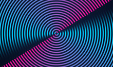 Abstract Circle Line Pattern Spin Blue Pink Light Isolated On Black Background In The Concept Of Music, Technology, Digital