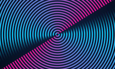 abstract circle line pattern spin blue pink light isolated on black background in the concept of mus