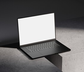 Wall Mural - Close up Laptop Mockup with blank white screen, Responsive Web Design and website Mockup, advertisement and Branding. 3d Rendering