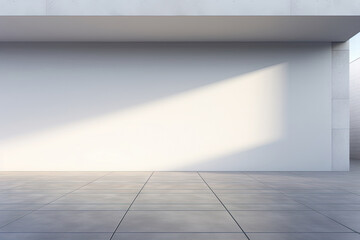Wall Mural - white minimal architecture building background empty wide space for mock up, concrete floor car park