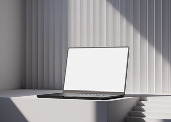 Wall Mural - close up laptop mockup with blank white screen, responsive web design and website mockup, advertisem