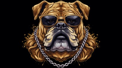 logo bulldog vector art gold chain artic wearing glass.Generative AI